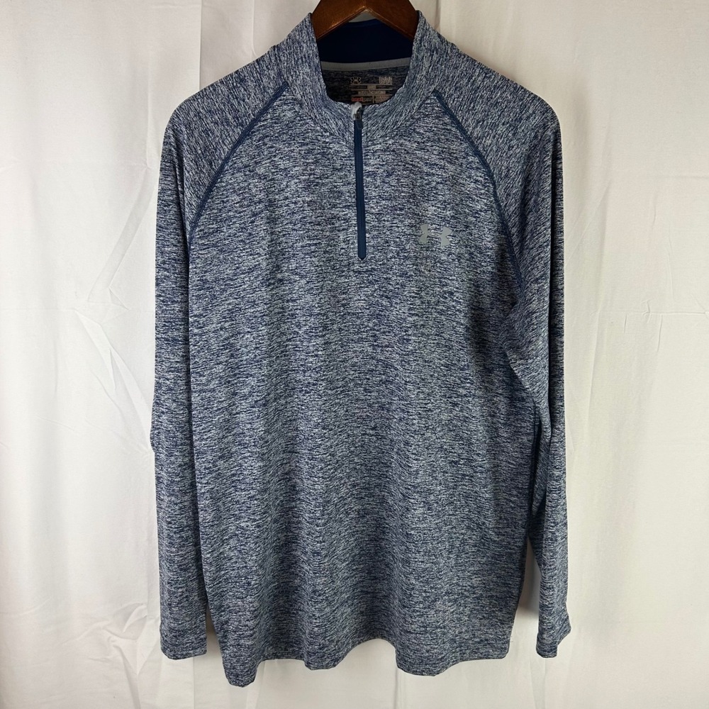 Under Armour 1/4 Zip Pullover Mens Large Blue Heathered HeatGear 1242220